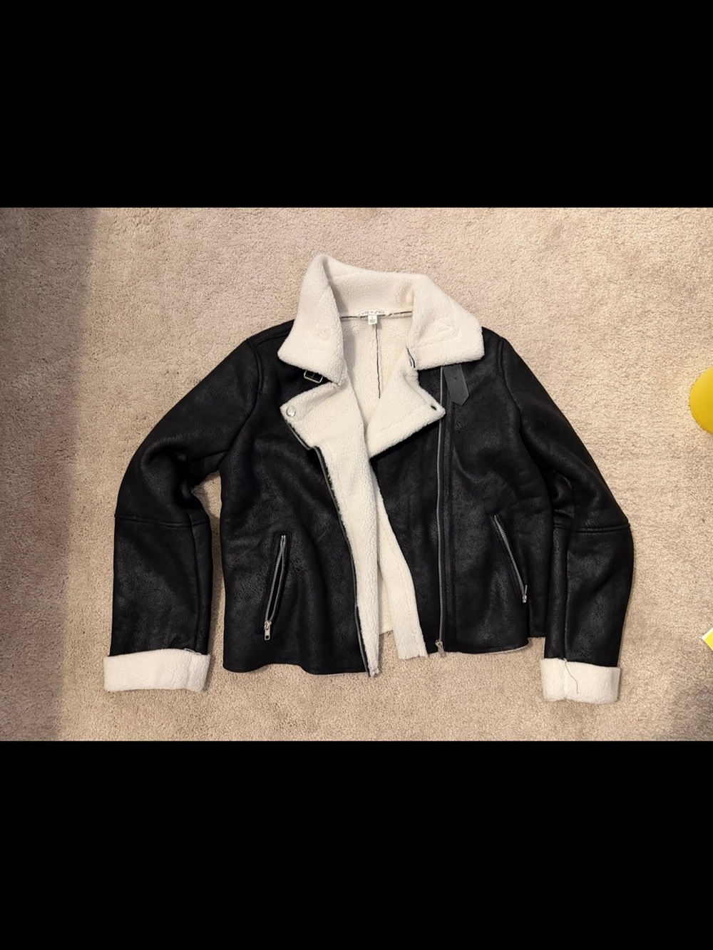 She + Sky Black Faux-Shearling Moto Jacket with Cream Lining
